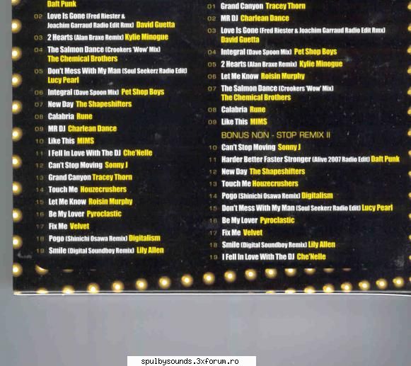 disc 1/2
1. daft punk - harder better faster stronger 2007 radio edit)
2. david guetta - love is